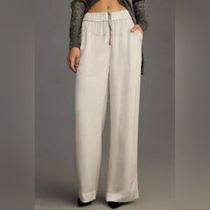 NWT Marrakech Angelique Ivory Silky-Satin Pants for Anthropologie Size Large